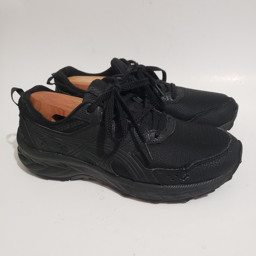 ASICS Black Work Running Shoes Womens 9 Mens 7.5 Athletic Walking Trainer